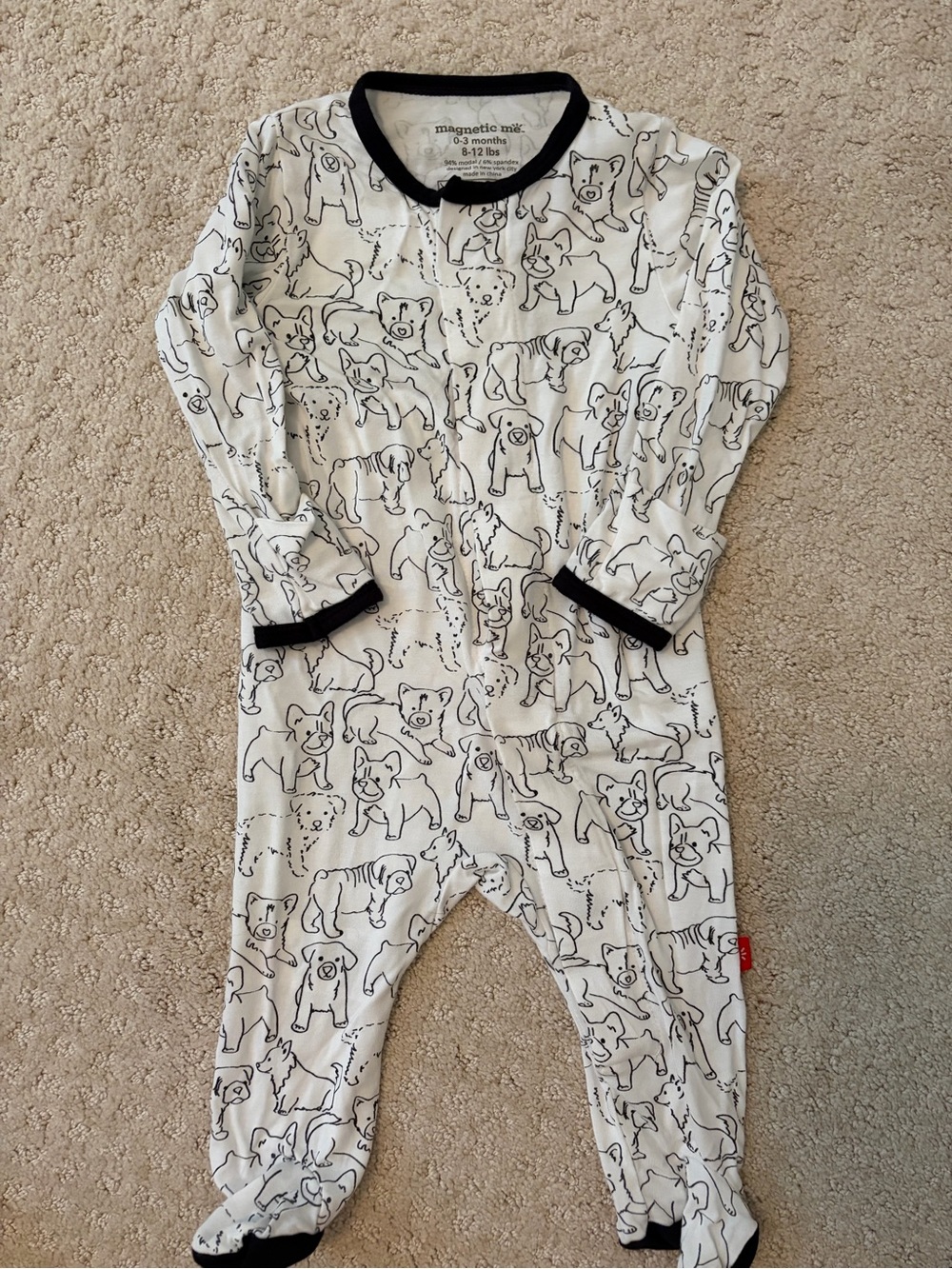 magnetic me White & Black Puppy Print One-Piece for 0-3 month
